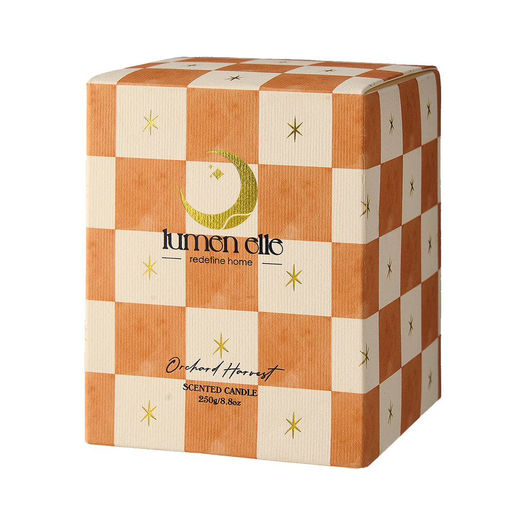 Lumenelle Joyride Holiday Scented Candle -Orchard Harvest, 8.8oz Checkered Glass Jar, 40-Hour Burn, Soy Wax Blend, Christmas Gifts