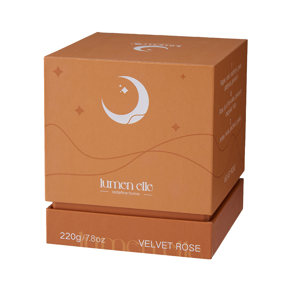 Lumenelle Essence Scented Candle - Velvet Rose, 7.8oz Stoneware Jar, Rose, Raspberry & Patchouli, 35-Hour Burn