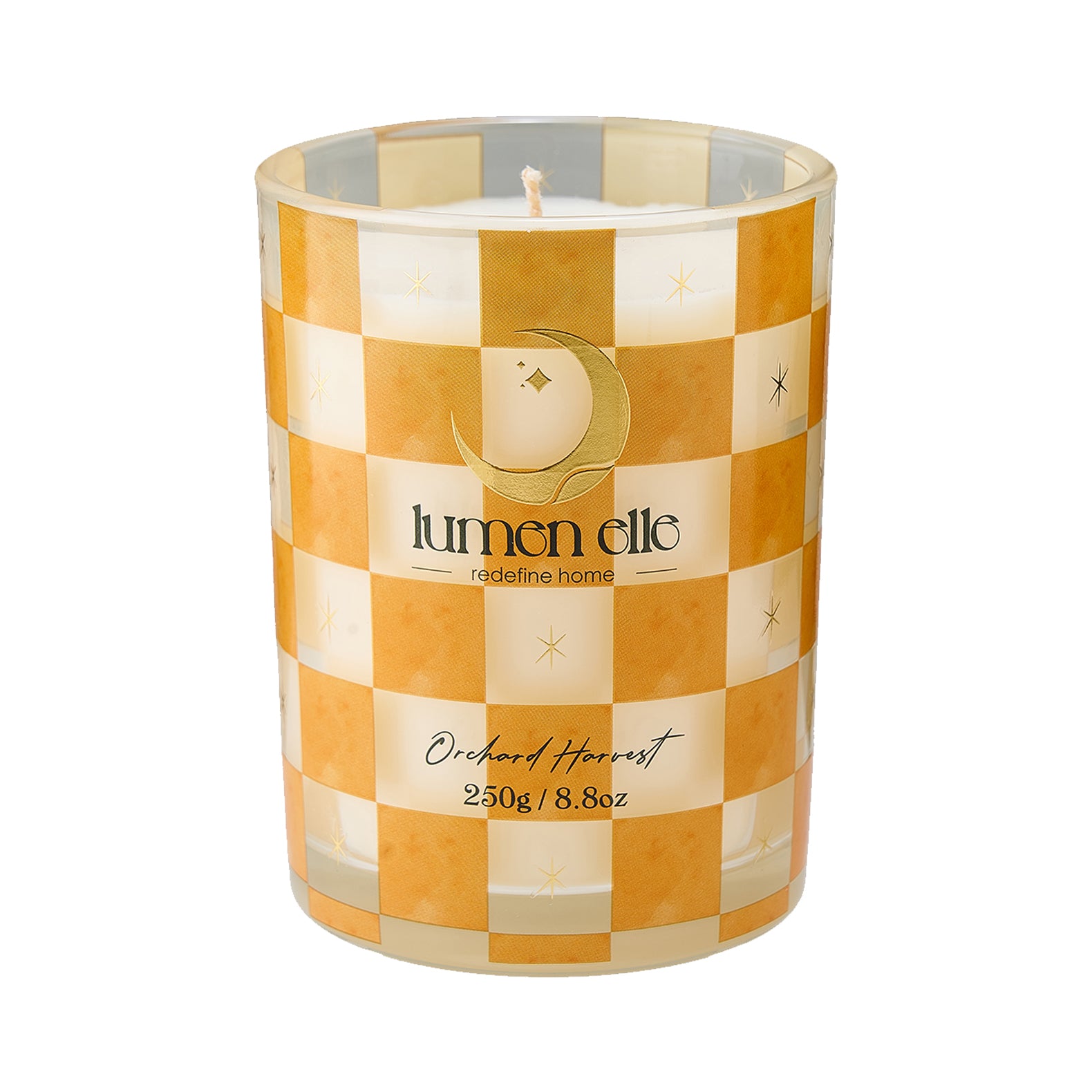 Lumenelle Joyride Holiday Scented Candle -Orchard Harvest, 8.8oz Checkered Glass Jar, 40-Hour Burn, Soy Wax Blend, Christmas Gifts