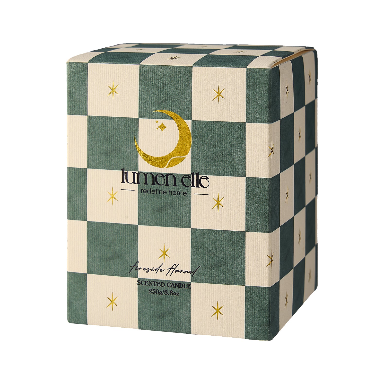 Lumenelle Joyride Holiday Scented Candle - Fireside Flannel, 8.8oz Checkered Glass Jar, 40-Hour Burn, Soy Wax Blend, Christmas Gifts