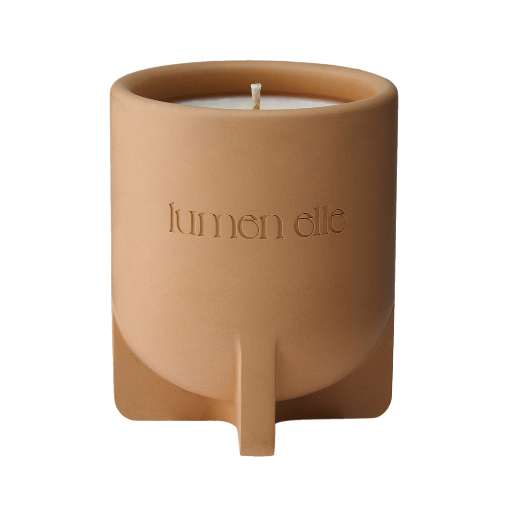 Lumenelle Essence Scented Candle - Mediterranean Fig, 7.8oz Stoneware Jar, Fig Leaf, Peach & Sandalwood, 35-Hour Burn