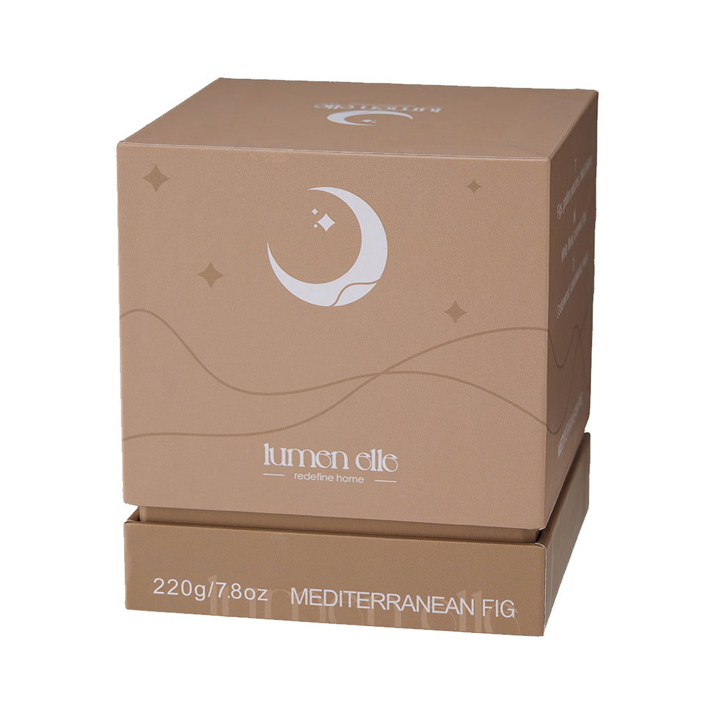 Lumenelle Essence Scented Candle - Mediterranean Fig, 7.8oz Stoneware Jar, Fig Leaf, Peach & Sandalwood, 35-Hour Burn