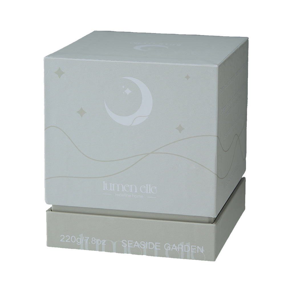 Lumenelle Essence Scented Candle - Seaside Garden, 7.8oz Stoneware Jar, Ocean Breeze, Orange Blossom & Musk, 35-Hour Burn