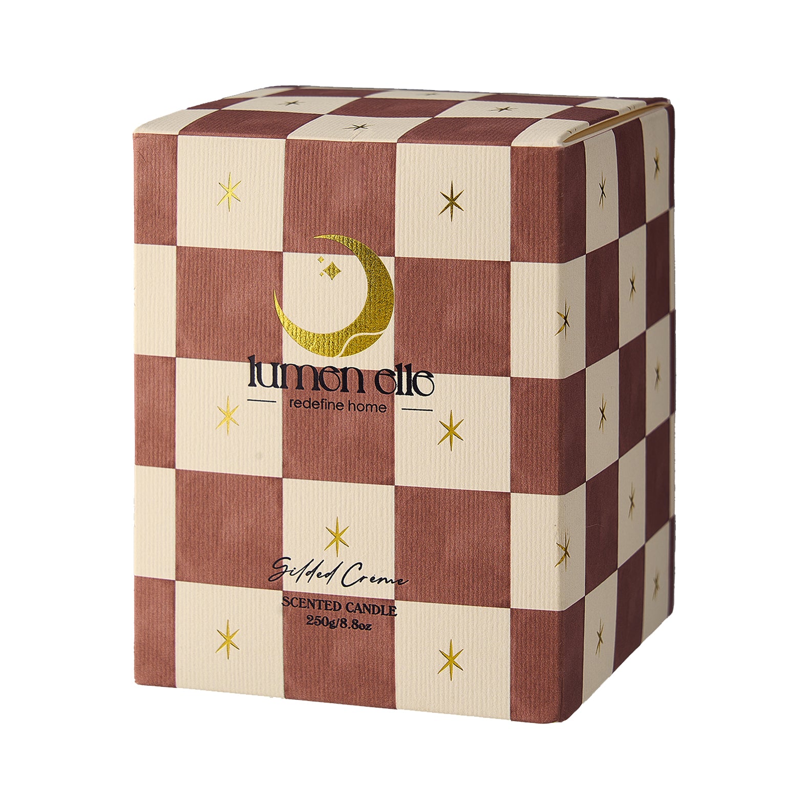 Lumenelle Joyride Holiday Scented Candle - Gilded  Créme, 8.8oz Checkered Glass Jar, 40-Hour Burn, Soy Wax Blend, Christmas Gifts