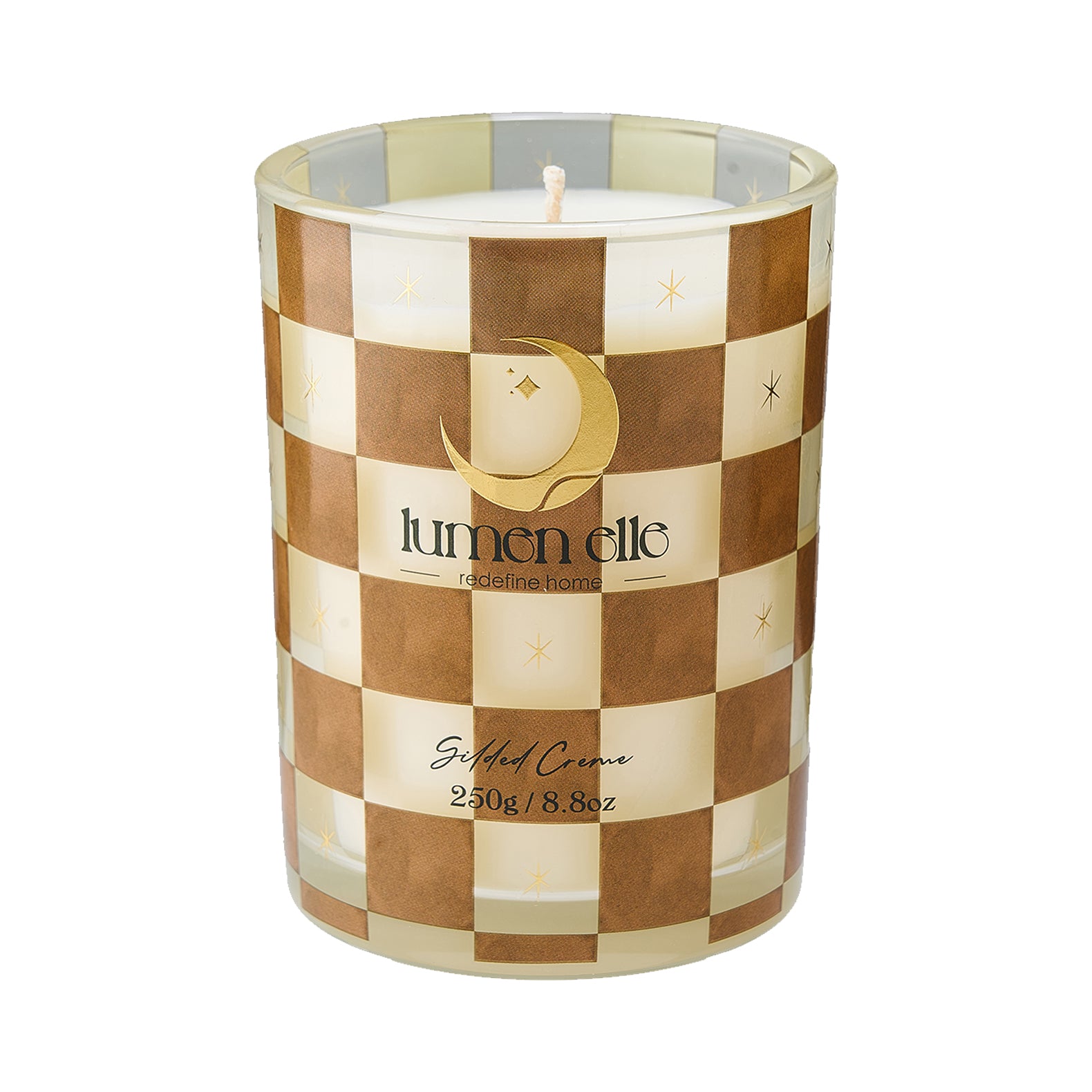 Lumenelle Joyride Holiday Scented Candle - Gilded  Créme, 8.8oz Checkered Glass Jar, 40-Hour Burn, Soy Wax Blend, Christmas Gifts