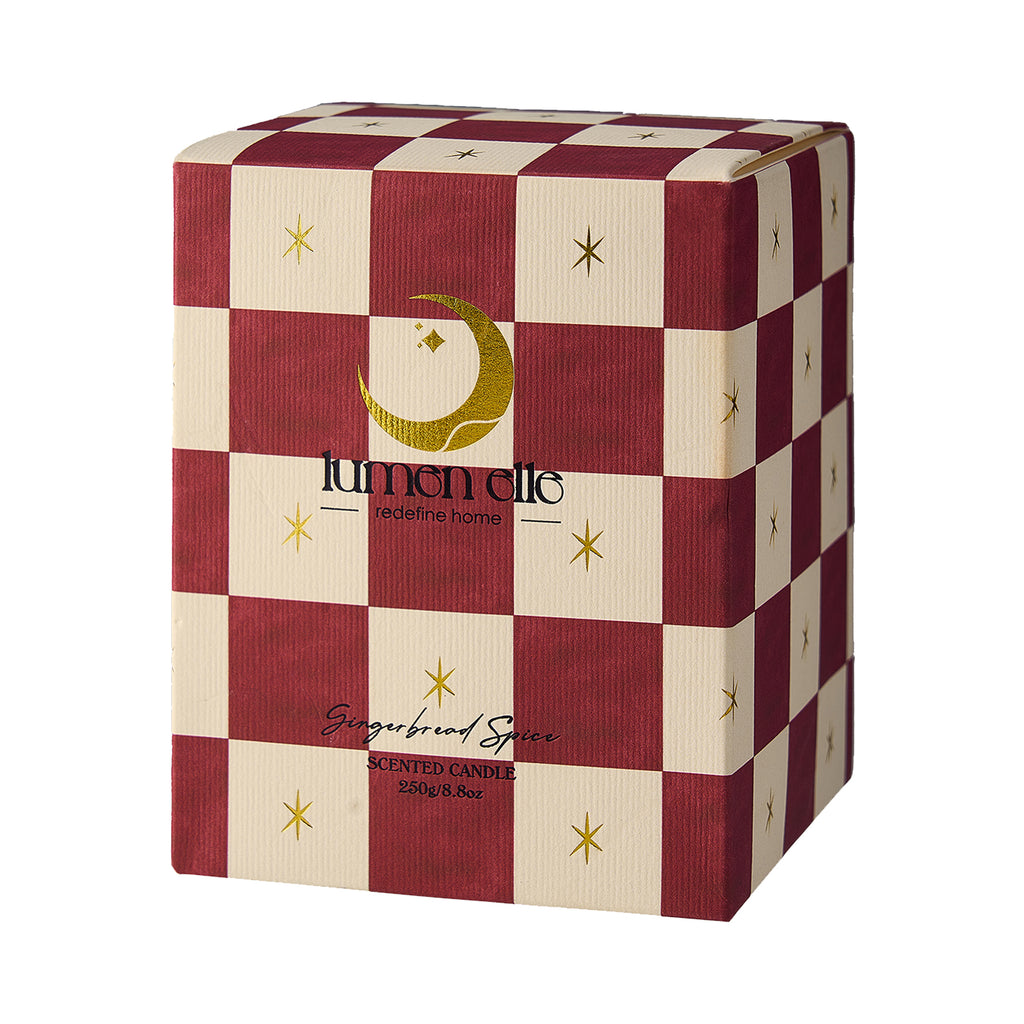 Lumenelle Joyride Holiday Scented Candle - Gingerbread Spice, 8.8oz Checkered Glass Jar, 40-Hour Burn, Soy Wax Blend, Christmas Gifts