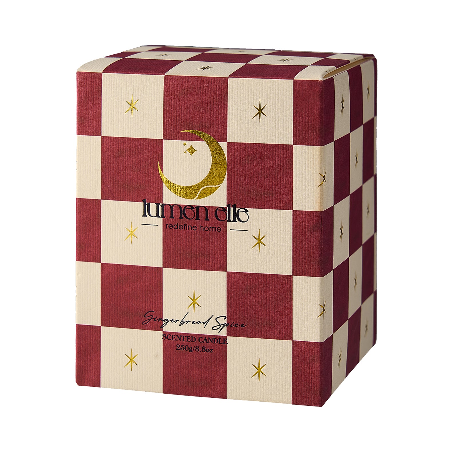 Lumenelle Joyride Holiday Scented Candle - Gingerbread Spice, 8.8oz Checkered Glass Jar, 40-Hour Burn, Soy Wax Blend, Christmas Gifts